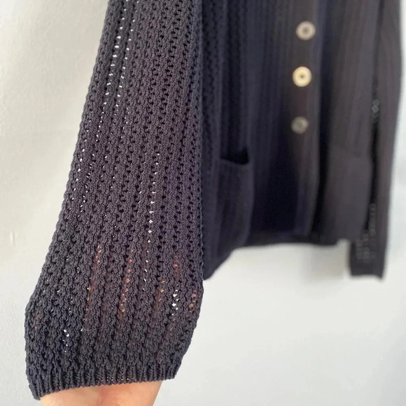 Les Copains Women Classic Loose Knit Cotton Cardigan Navy XL Italy Preppy Staple - Picture 12 of 13
